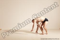 Underwear Gymnastic poses Man White Slim Bald Brown Dancing Dynamic poses Academic